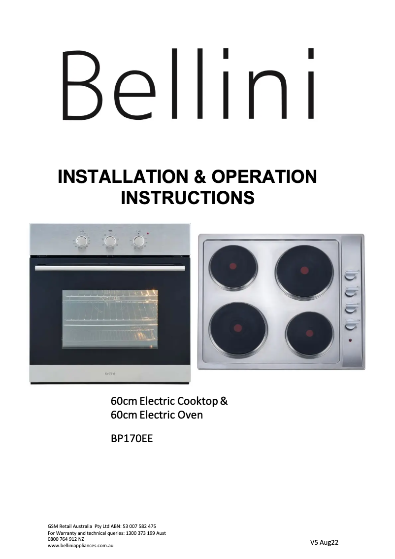 Página 1 del manual Manual de usuario Bellini BP170EE