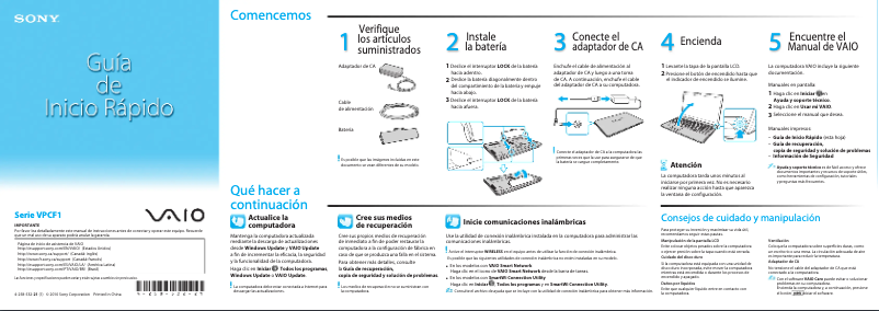 Imagen de la primera página del manual del dispositivo Vaio VPCF13RFX