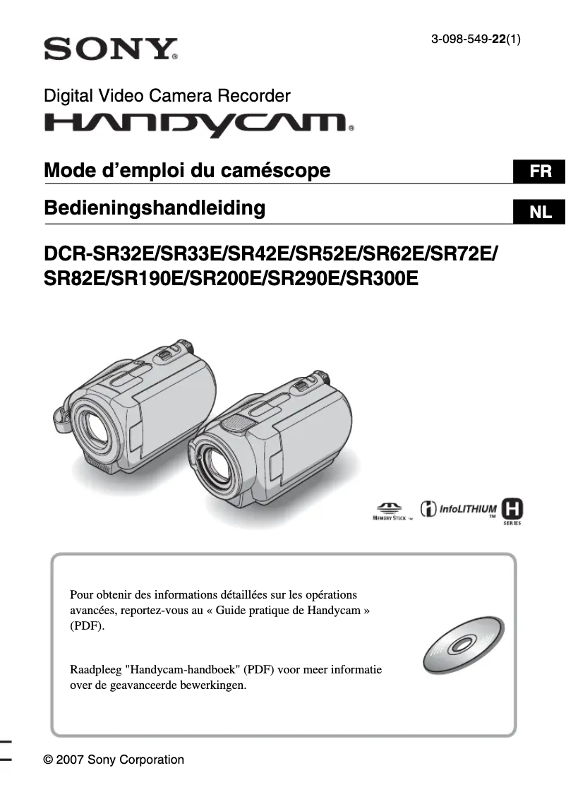 Imagen de la primera página del manual del dispositivo DCR-SR3190E