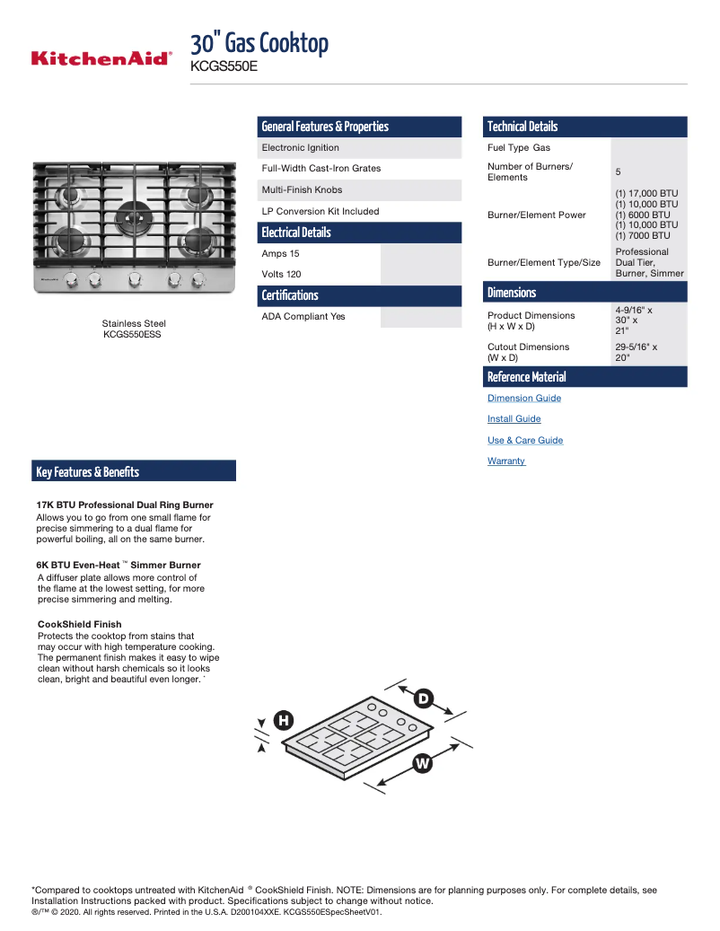Página nº 1 - Ficha técnica KitchenAid KCGS550ESS