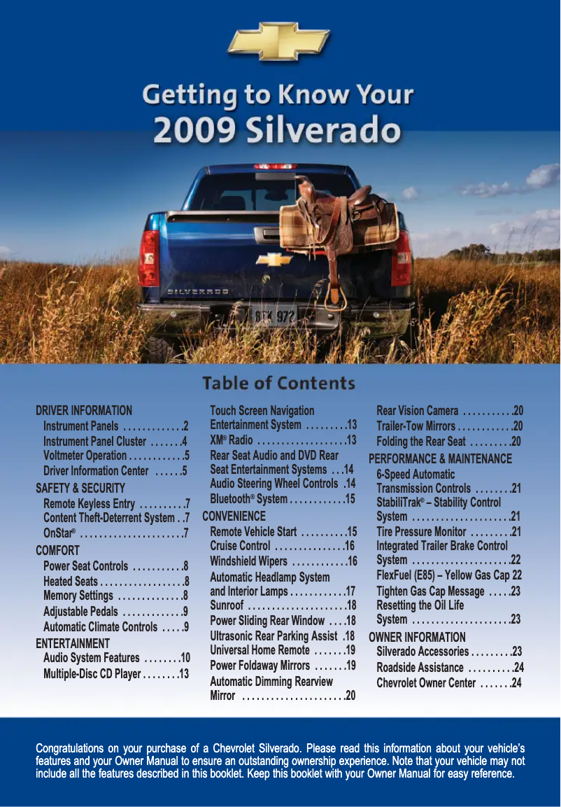 Página 1 del manual Guía de inicio rápido Chevrolet Silverado LD (2009)
