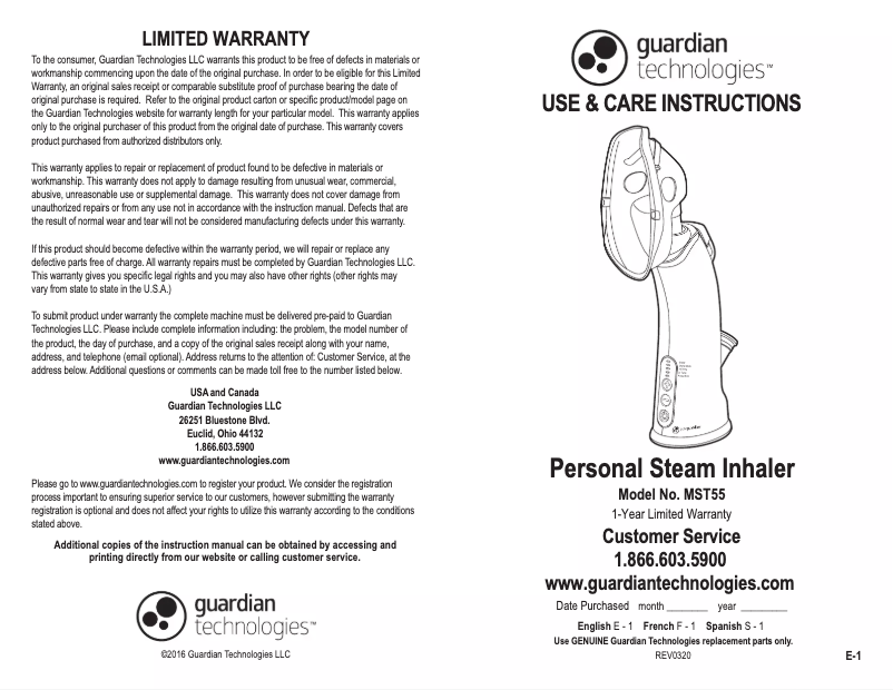 Imagen de la primera página del manual del dispositivo MST55