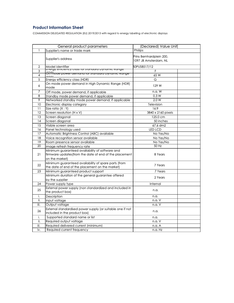 Imagen de la primera página del manual del dispositivo 50PUS8517