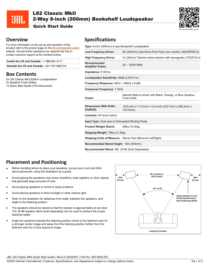 Página 1 del manual Manual de usuario JBL L82 Classic MkII