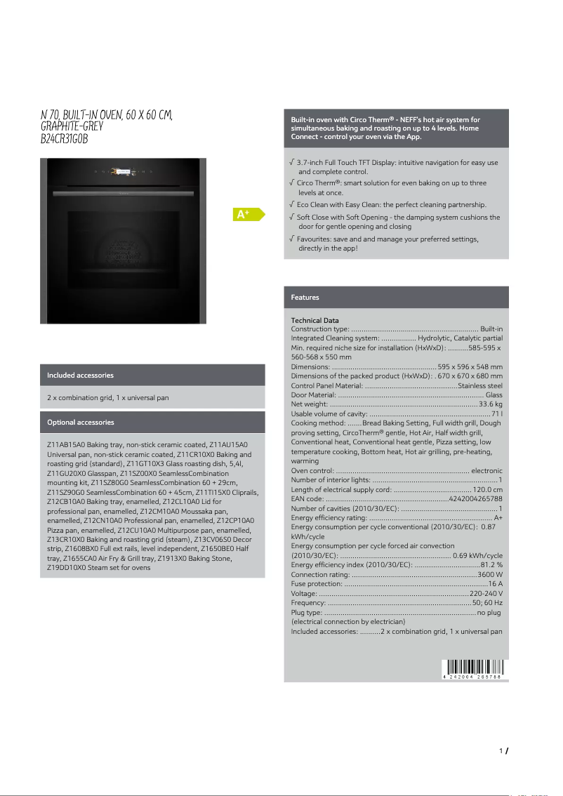 Página 1 del manual Ficha técnica Neff B24CR31G0B