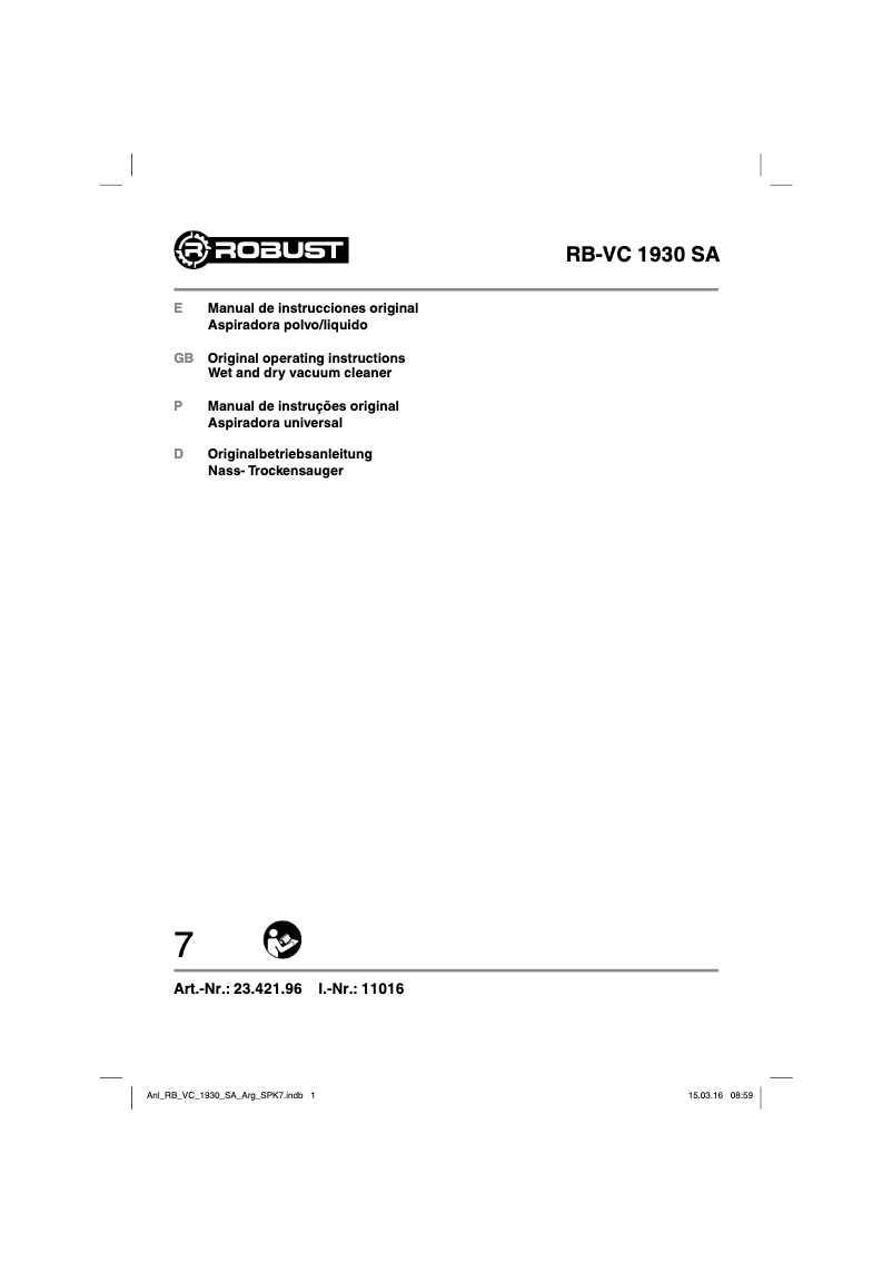 Imagen de la primera página del manual del dispositivo RB-VC 1930 SA