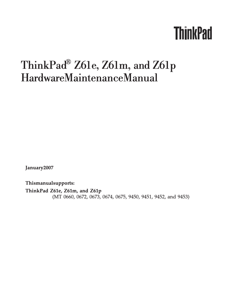 Imagen de la primera página del manual del dispositivo ThinkPad Z61