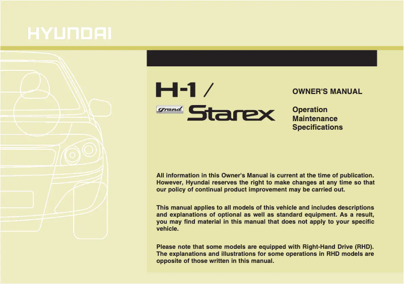Página 1 del manual Manual de usuario Hyundai H-1 Grand Starex (2012)