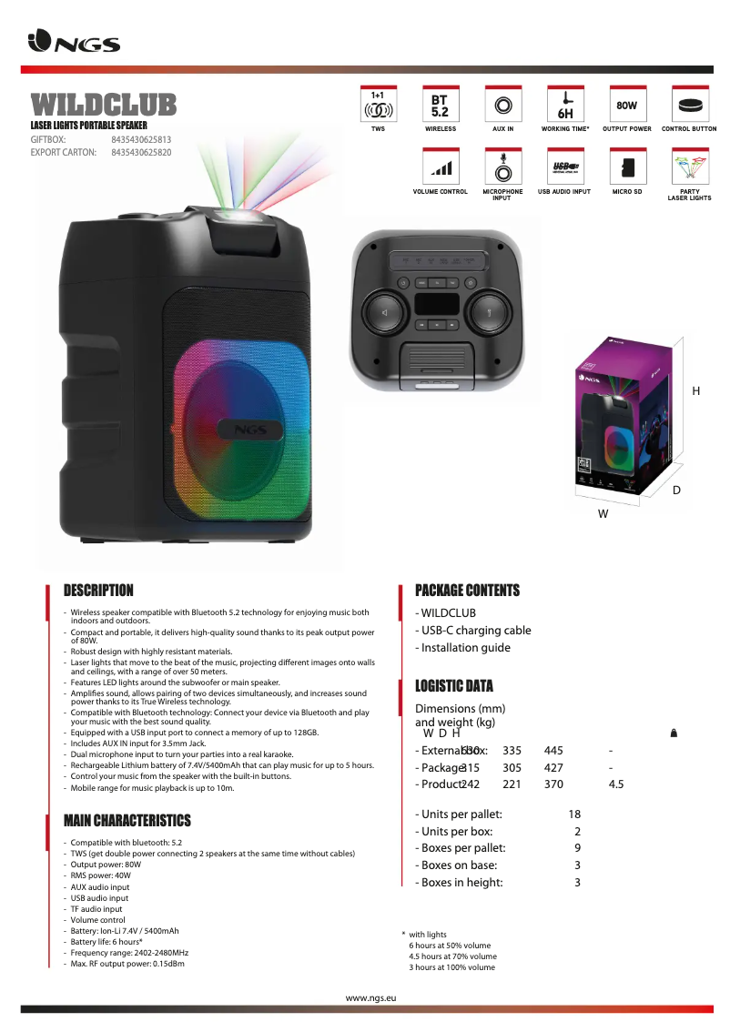 Imagen de la primera página del manual del dispositivo WILD CLUB