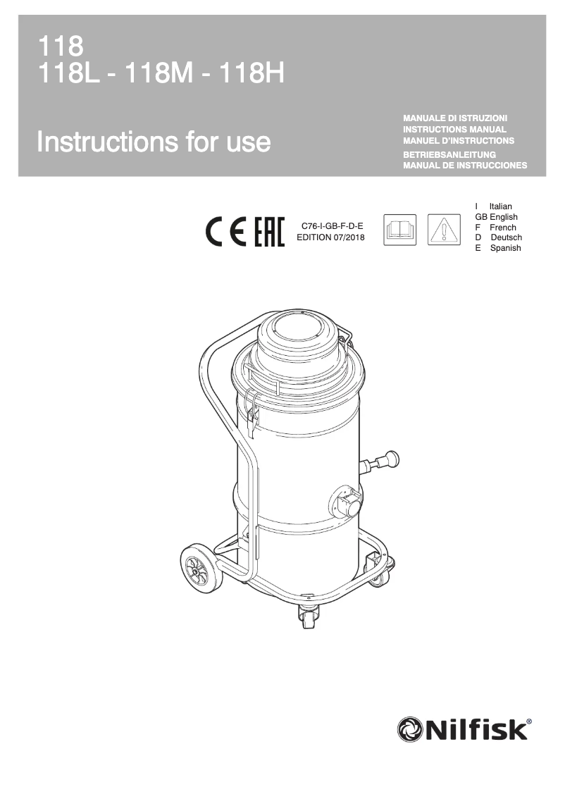 Página 1 del manual Manual de usuario Nilfisk 118