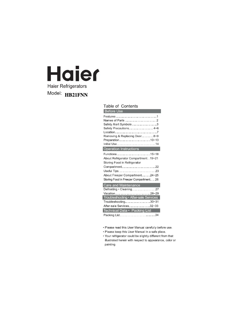 Página 1 del manual Manual de usuario Haier HB21FNN