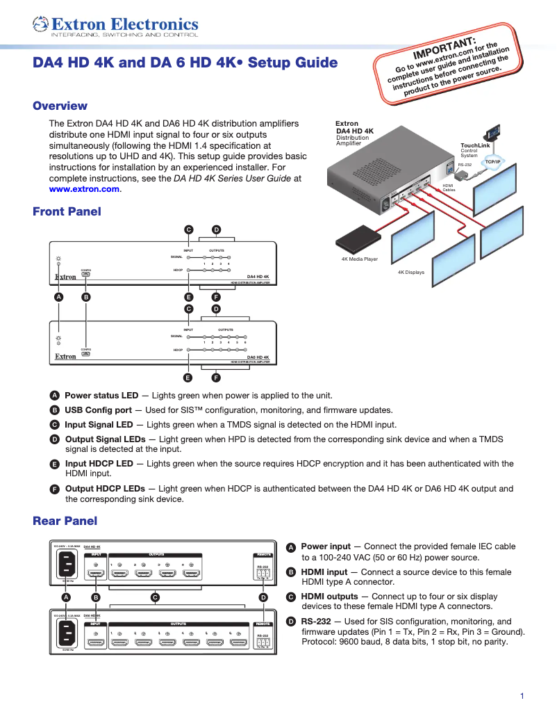 Página 1 del manual Manual de usuario Extron DA HD 4K