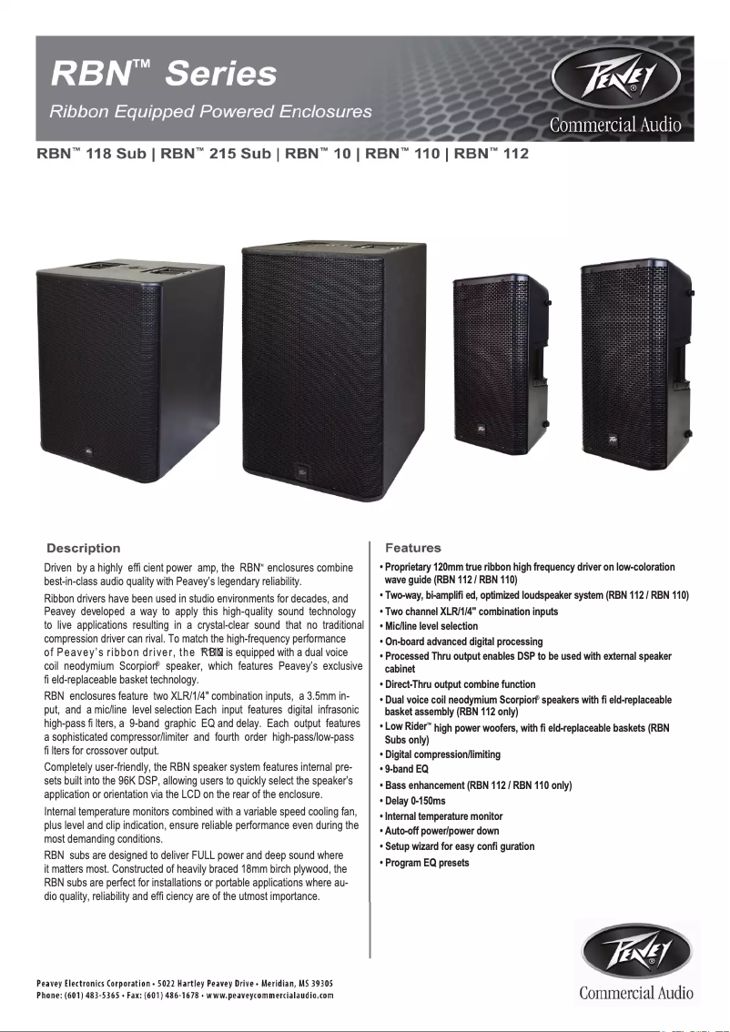 Página 1 del manual Ficha técnica Peavey RBN 118 Sub