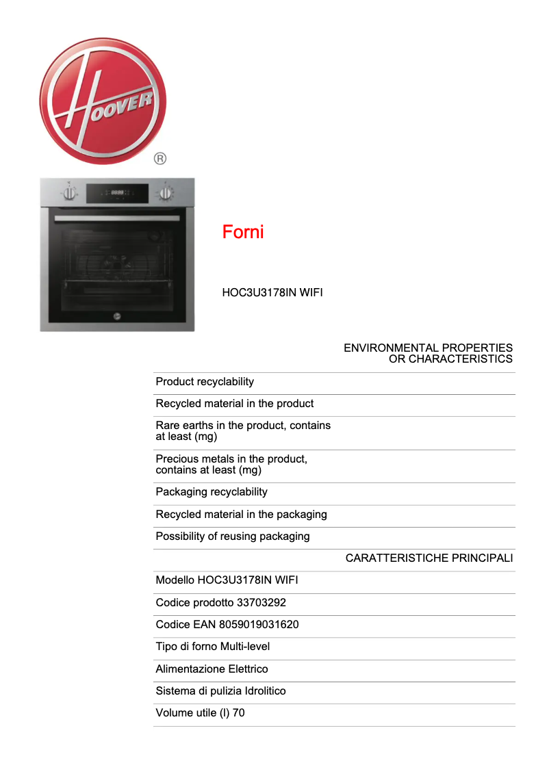 Imagen de la primera página del manual del dispositivo HOC3U3178IN WIFI