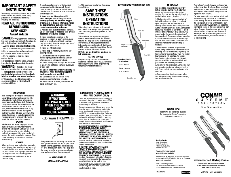 Página 1 del manual Manual de usuario Conair Supreme CB433W2N