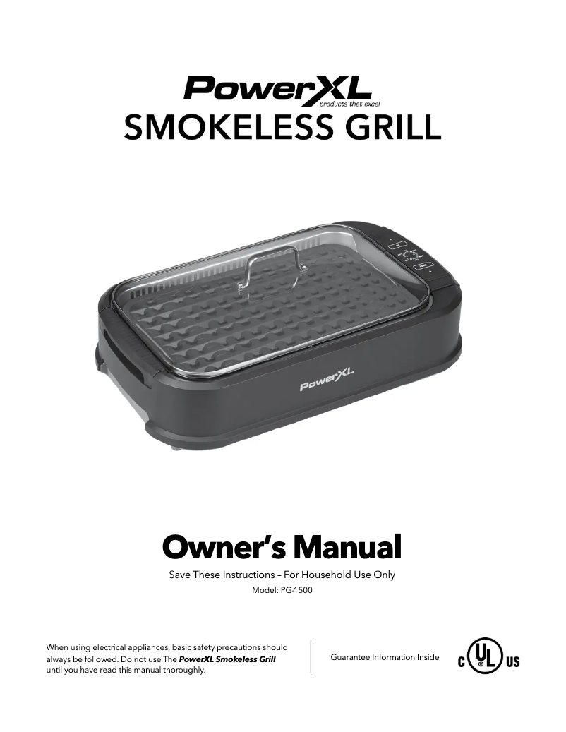 Imagen de la primera página del manual del dispositivo Smokeless Grill PG-1500
