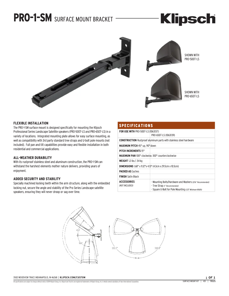 Página 1 del manual Ficha técnica Klipsch PRO-1-SM