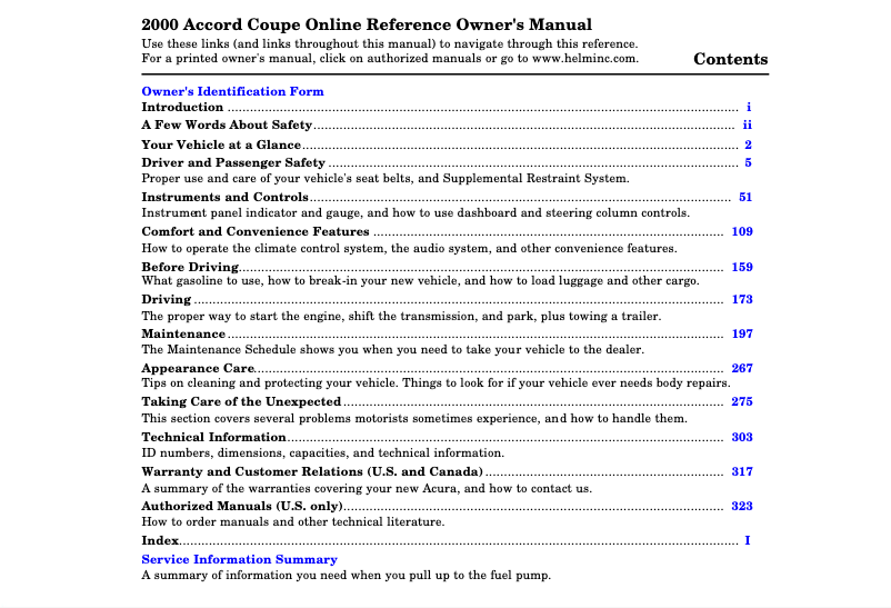 Página nº 1 - Manual de usuario Honda Accord Sedan (2000)