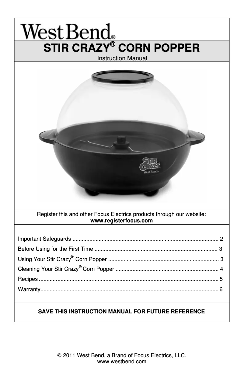 Página 1 del manual Manual de usuario WestBend Stir Crazy 82356