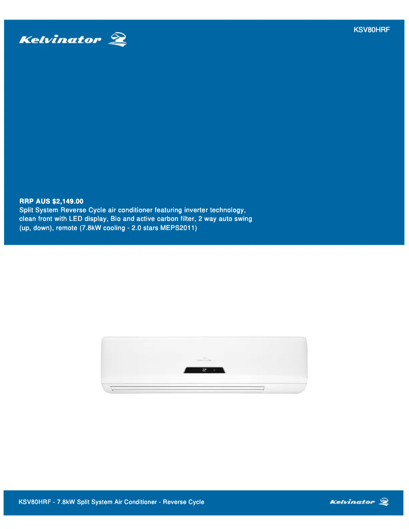 Página 1 del manual Ficha técnica Kelvinator KSV80HRF