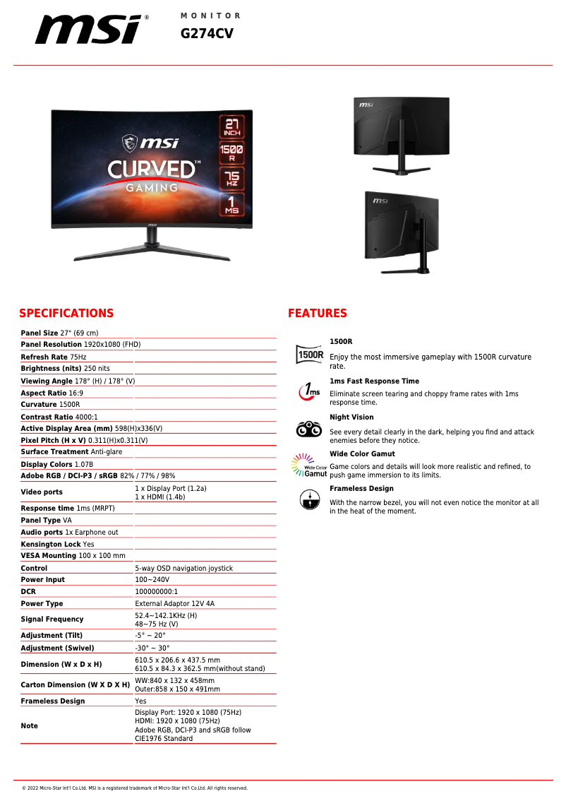 Imagen de la primera página del manual del dispositivo G274CV