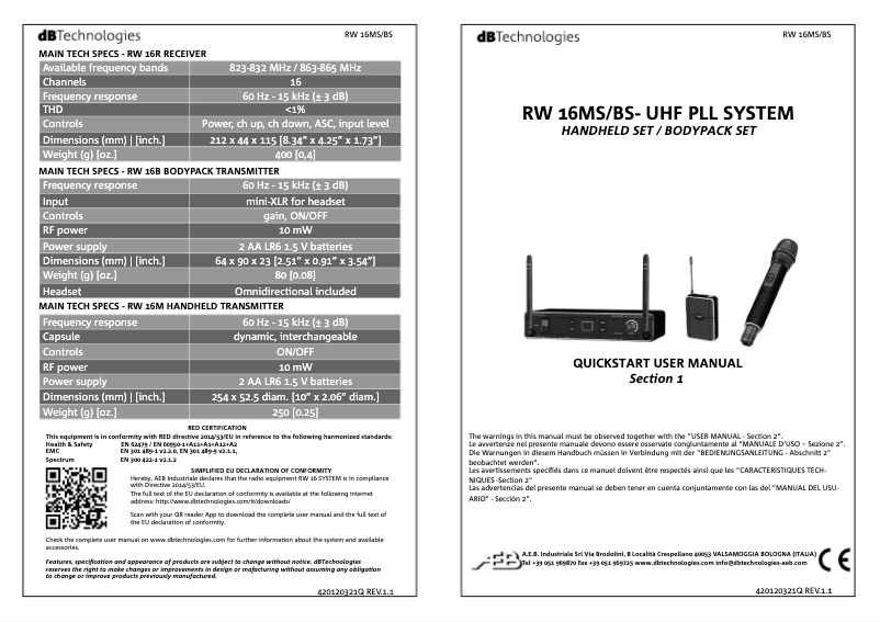 Página nº 1 - Manual de usuario DB Technologies RW 16MS