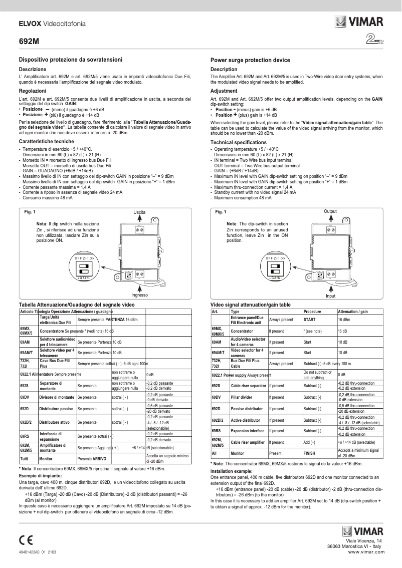 Imagen de la primera página del manual del dispositivo ELVOX 692M