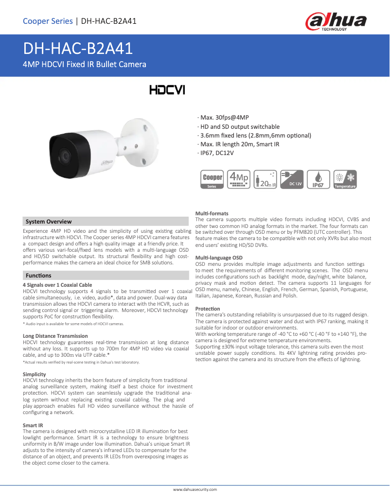 Página 1 del manual Ficha técnica Dahua Technology HAC-B2A41