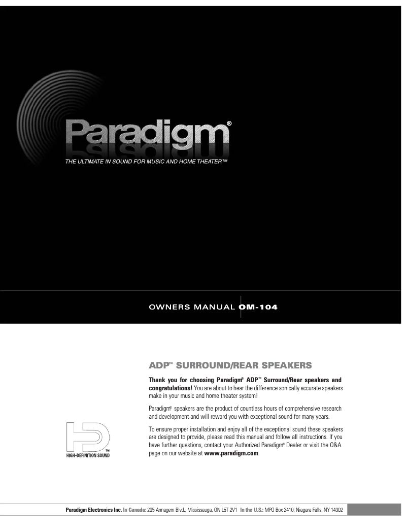 Página nº 1 - Manual de instrucciones Paradigm SIG-ADP v.3