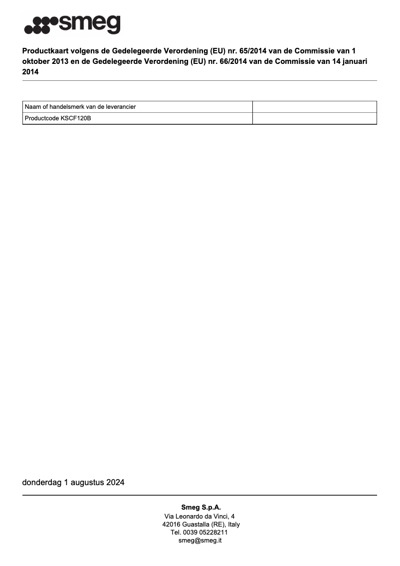 Página 1 del manual Ficha técnica Smeg KSCF120B