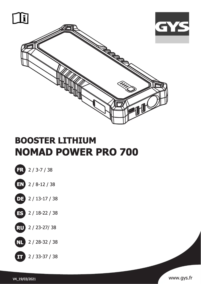 Imagen de la primera página del manual del dispositivo Nomad Power PRO 700