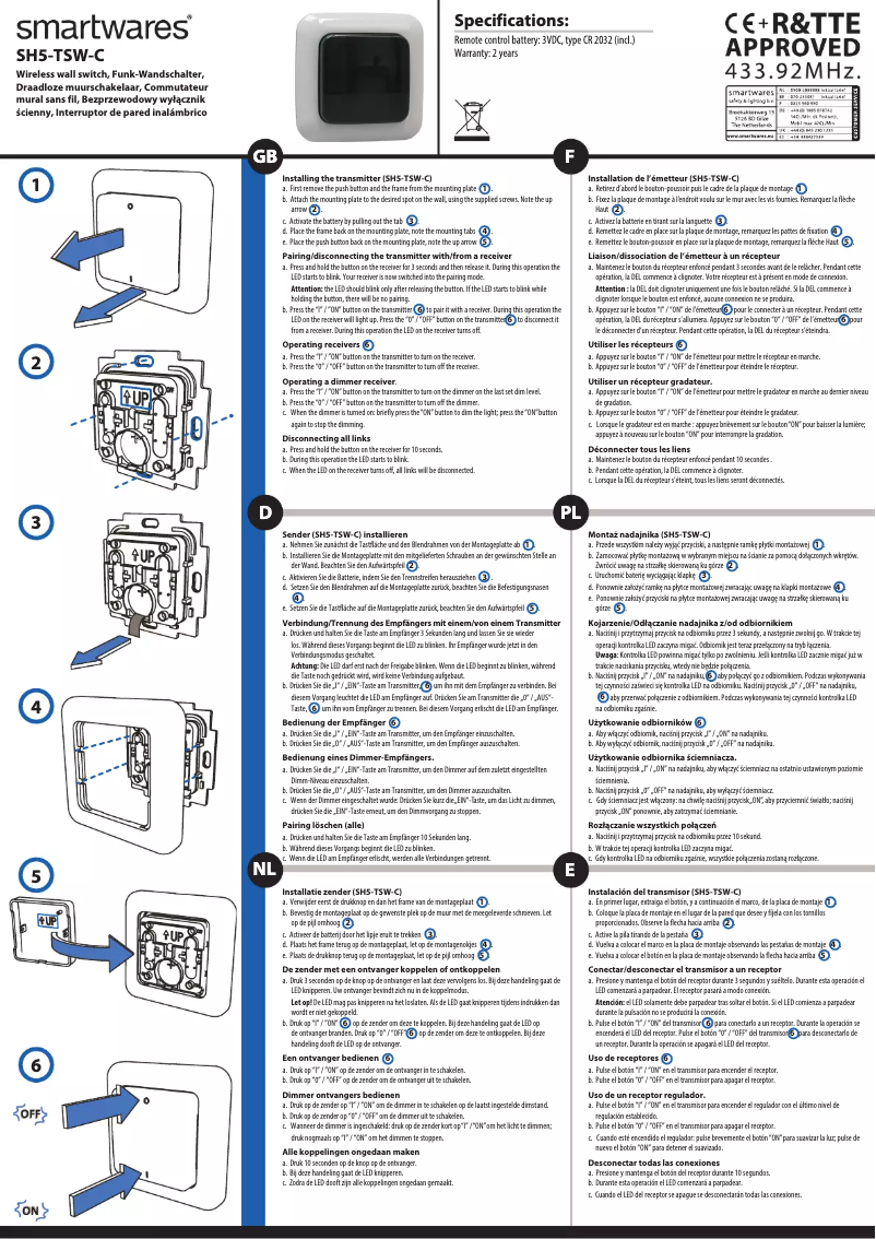 Imagen de la primera página del manual del dispositivo SH5-TSW-C