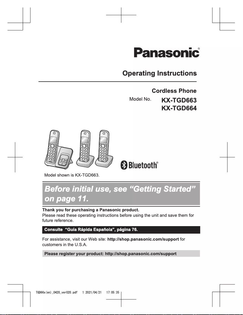 Imagen de la primera página del manual del dispositivo KX-TGD664