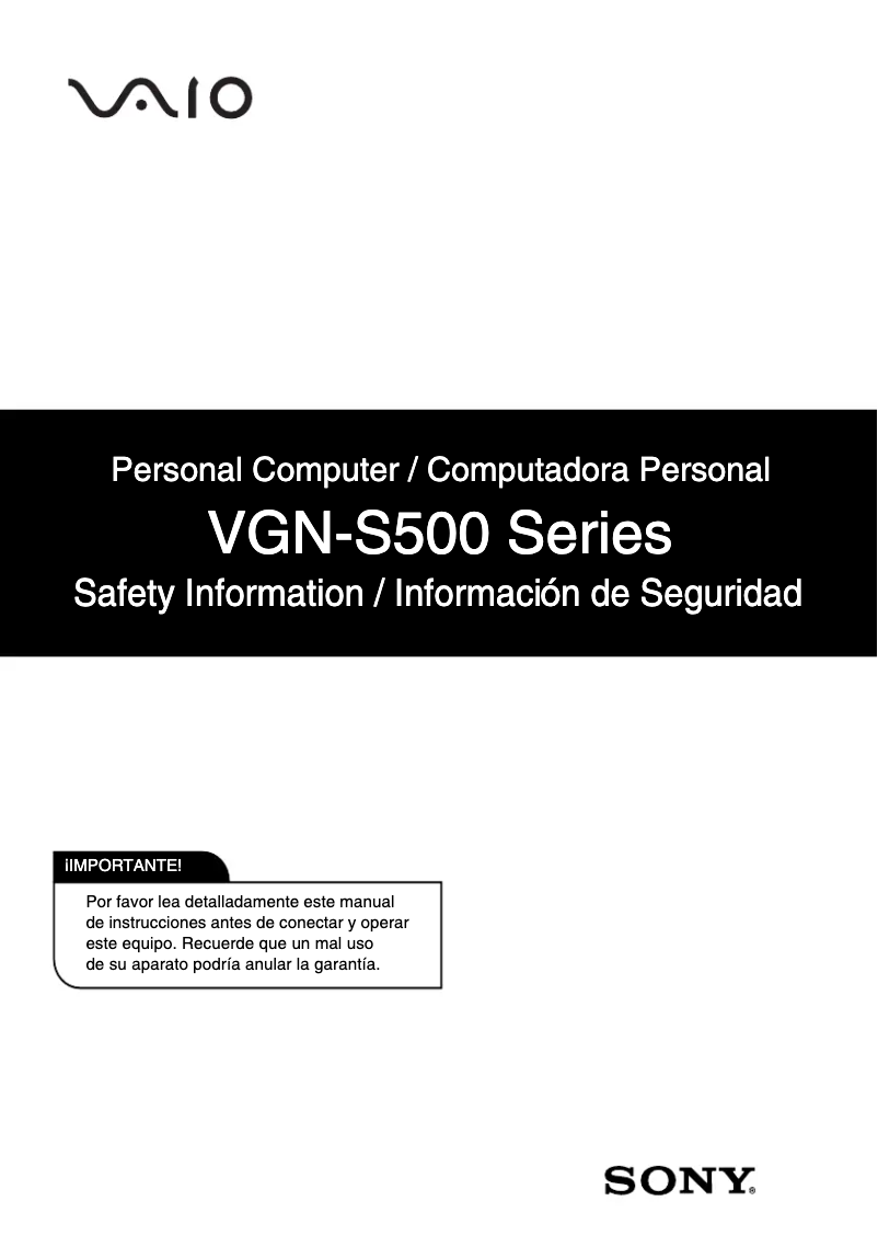 Página nº 1 - Instrucciones de seguridad Sony Vaio VGN-S550P