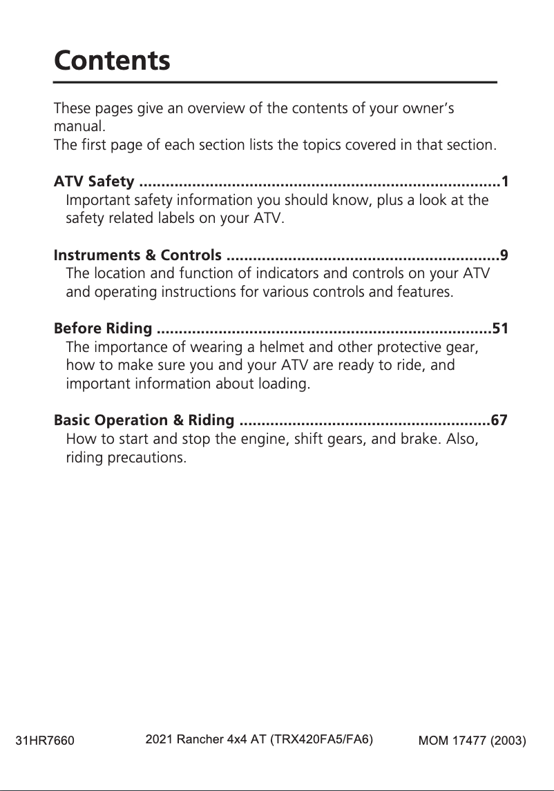 Página 1 del manual Manual de usuario Honda Rancher 4x4 AT (2021)