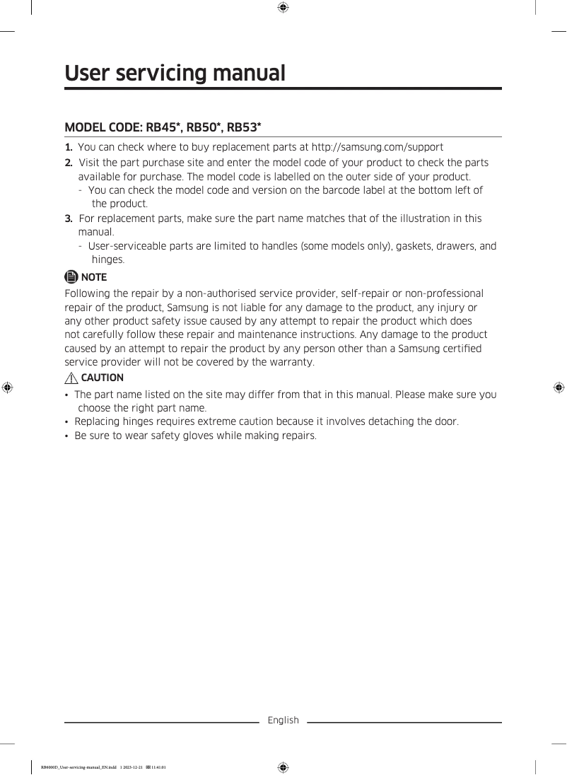 Página 1 del manual Manual de usuario Samsung RB50DG6320B1