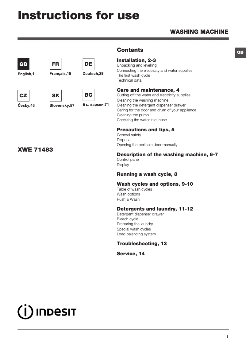 Imagen de la primera página del manual del dispositivo XWE 71483X W