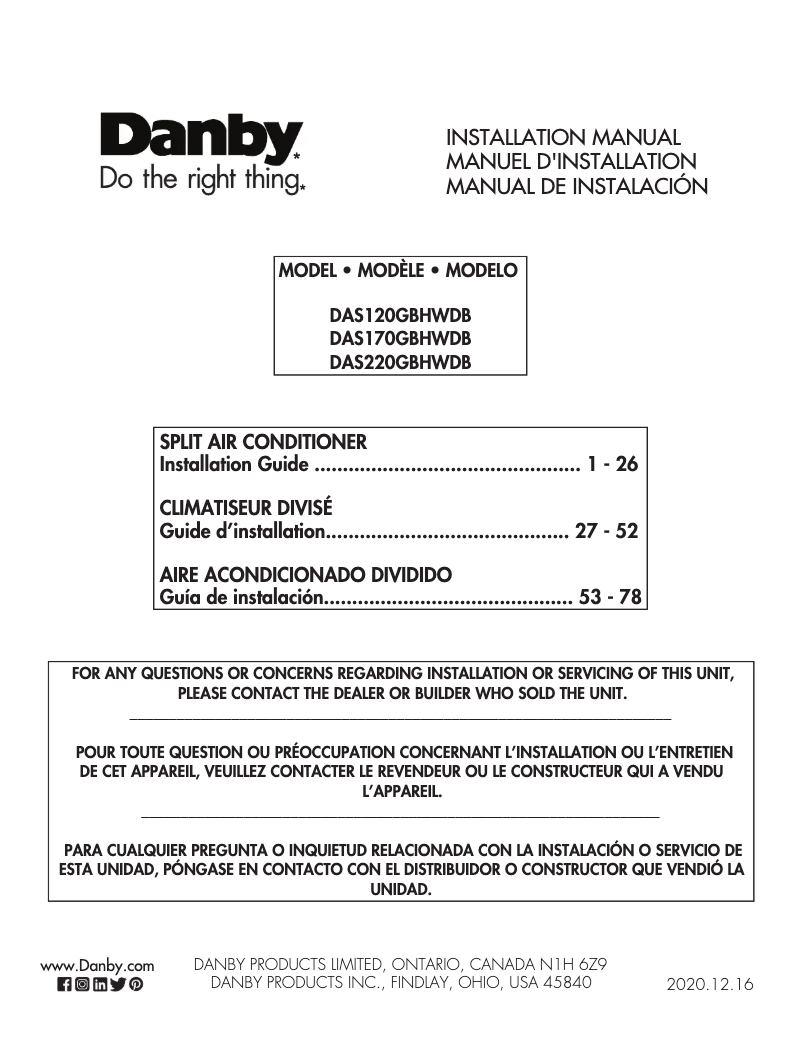 Página 1 del manual Manual de usuario Danby DAS170GBHWDB