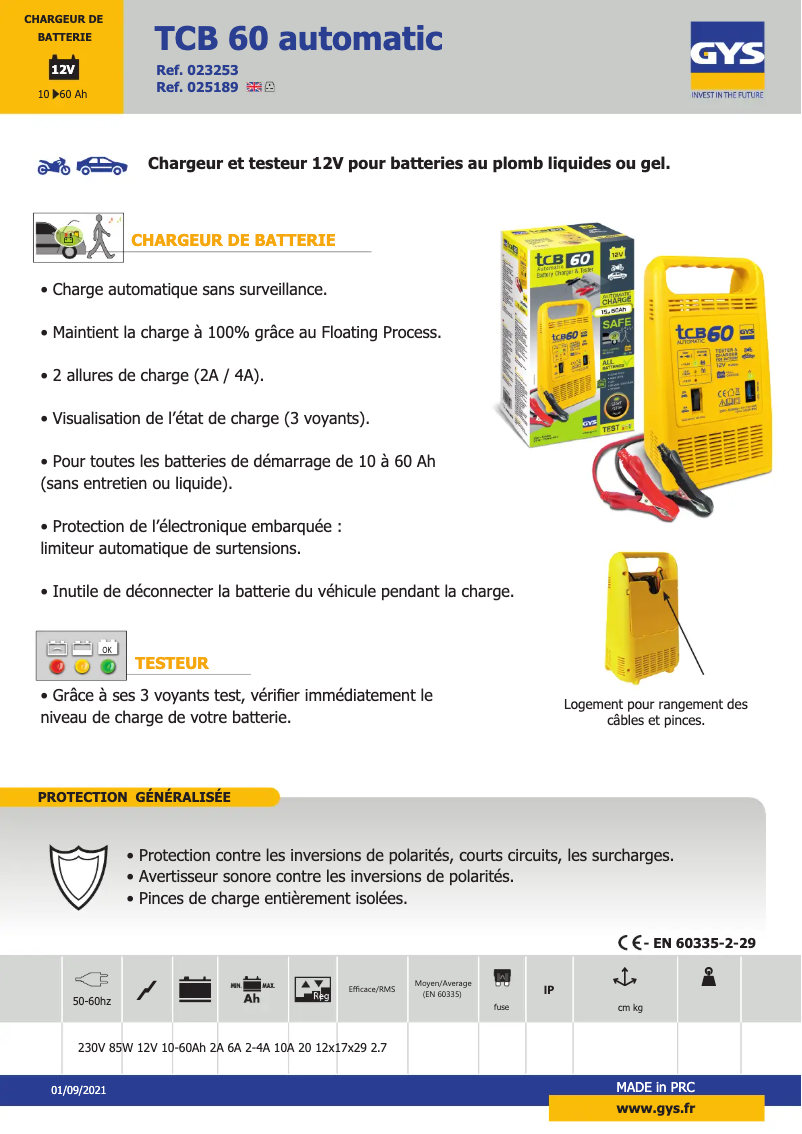 Página 1 del manual Ficha técnica GYS TCB 60