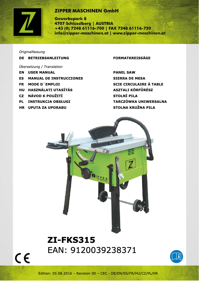Imagen de la primera página del manual del dispositivo ZI-FKS315