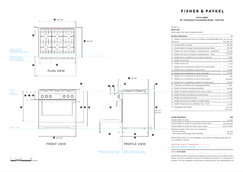 Página 1 del manual Ficha técnica Fisher & Paykel RDV3-366-L