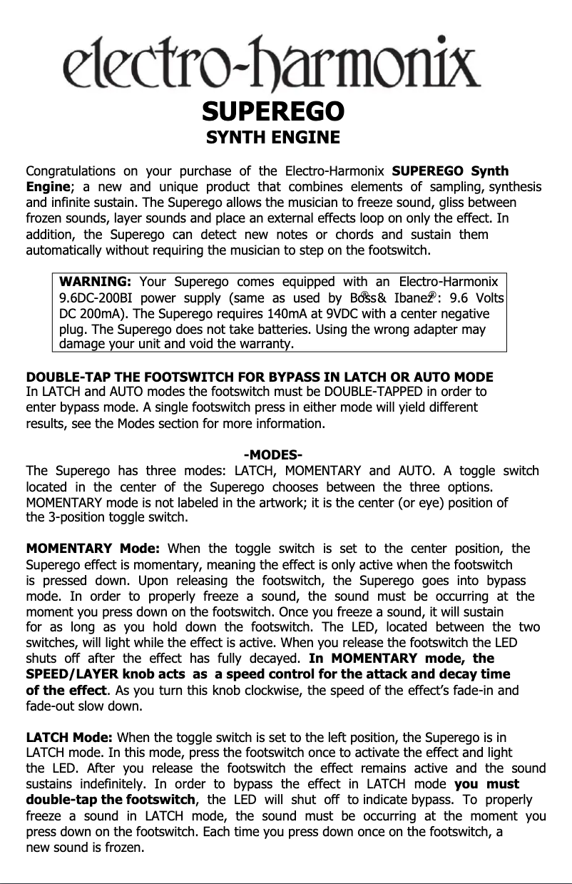 Página nº 1 - Manual de usuario Electro Harmonix Superego
