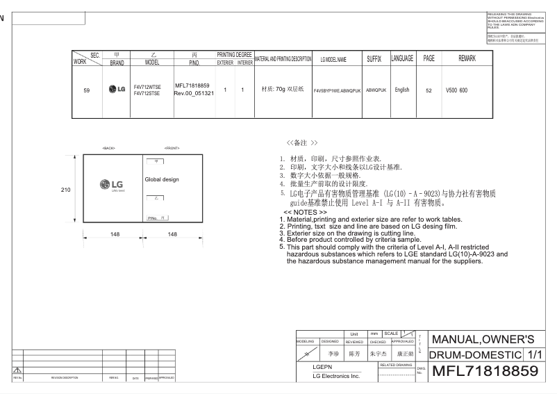 Imagen de la primera página del manual del dispositivo F4V712WTSE