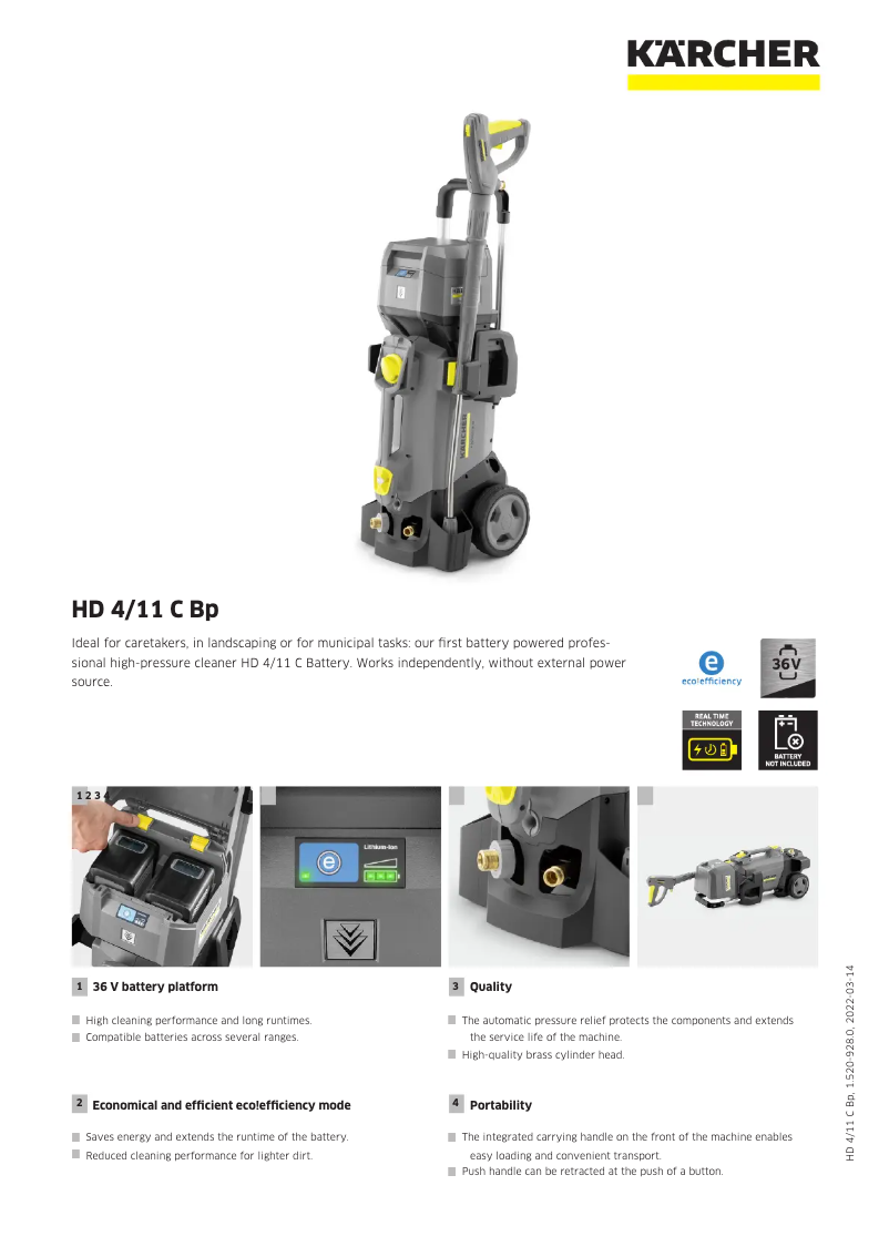 Página 1 del manual Ficha técnica Kärcher HD 4/11 C Bp
