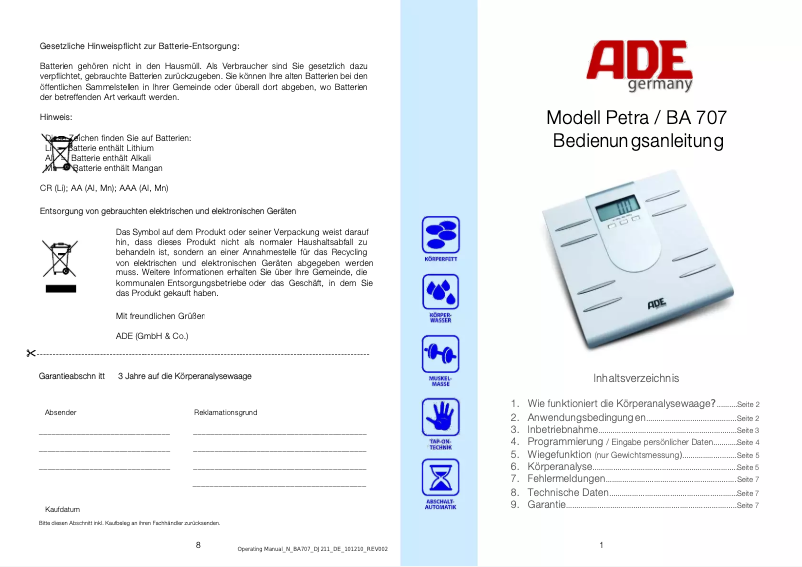 Página 1 del manual Manual de usuario ADE Petra BA 707