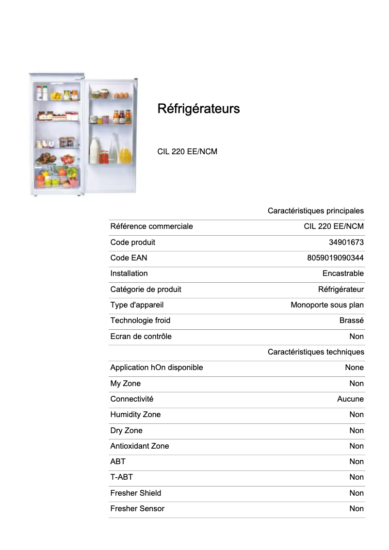 Página 1 del manual Ficha técnica Candy CIL 220 EE/NCM