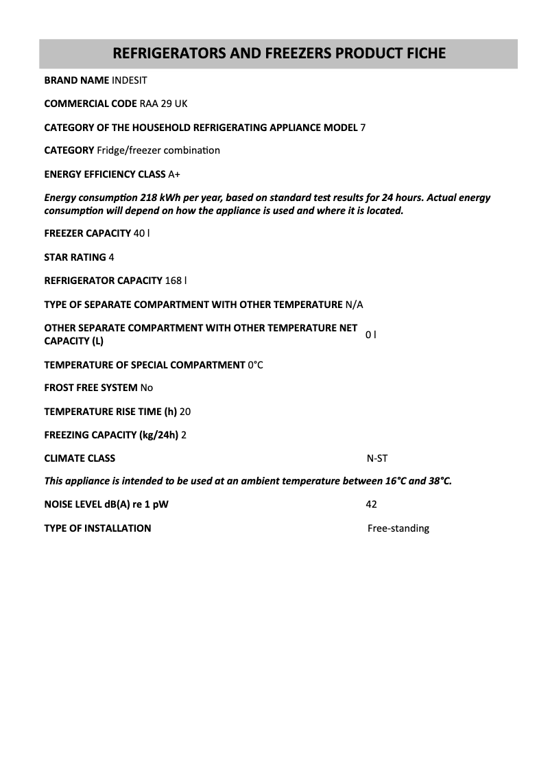 Página 1 del manual Manual de usuario Indesit RAA 29 UK