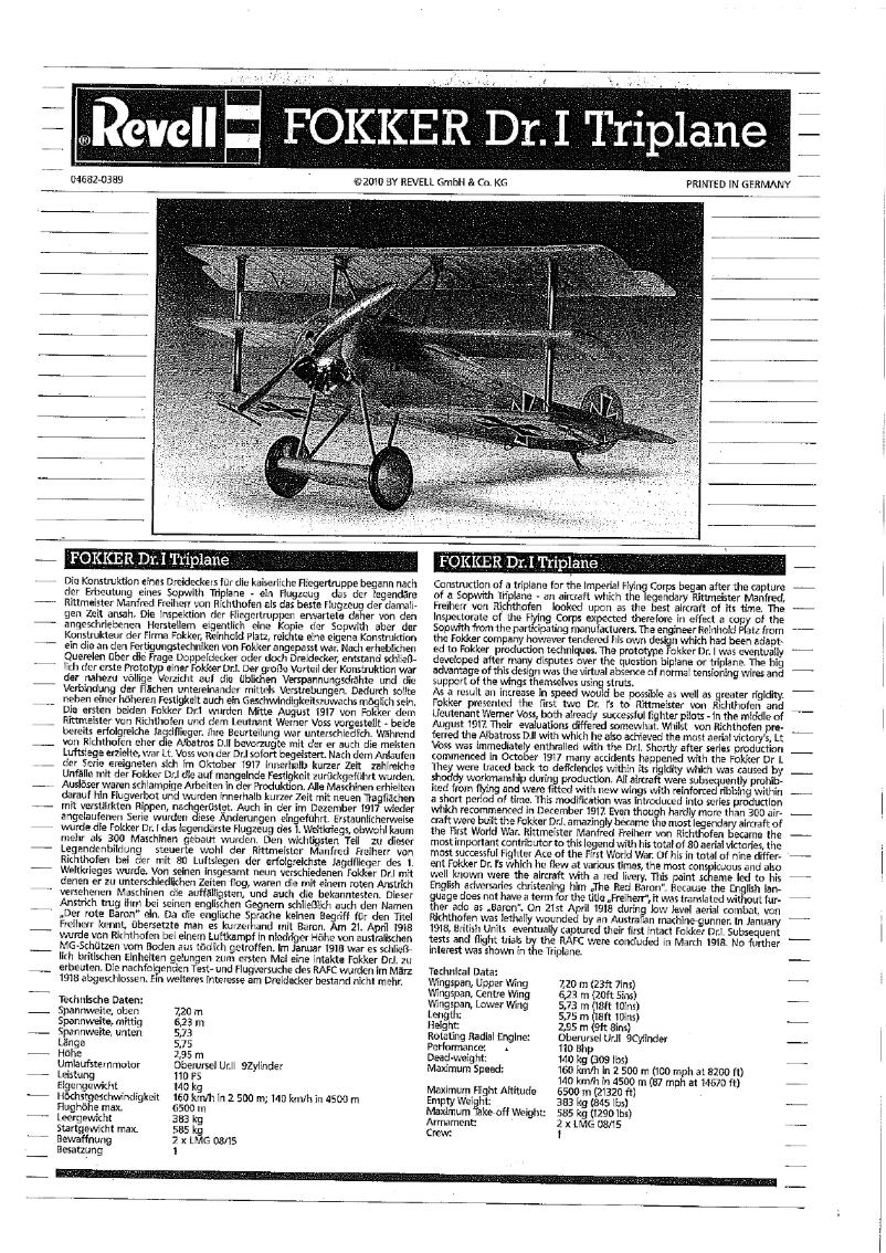 Imagen de la primera página del manual del dispositivo Fokker Dr.I Triplane