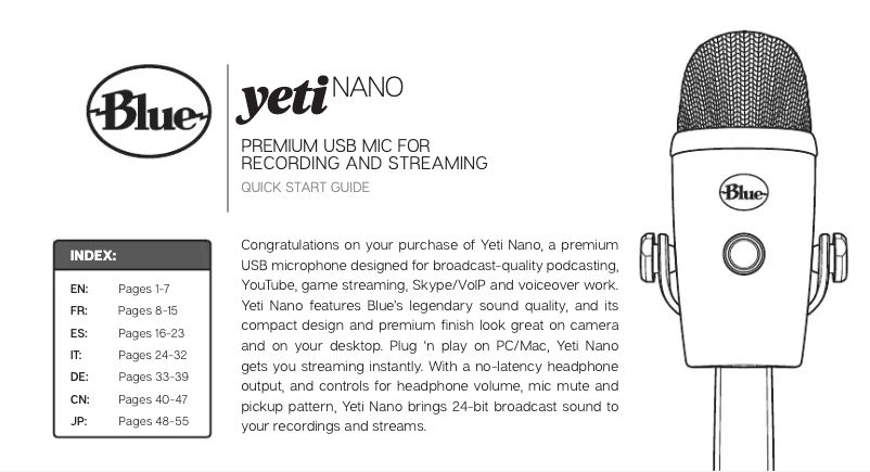 Imagen de la primera página del manual del dispositivo Yeti Nano