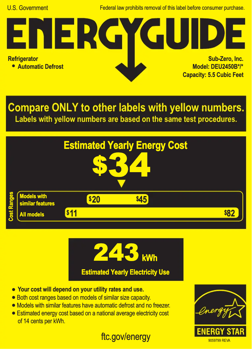 Página 1 del manual Etiqueta energética Sub-Zero DEU2450BG